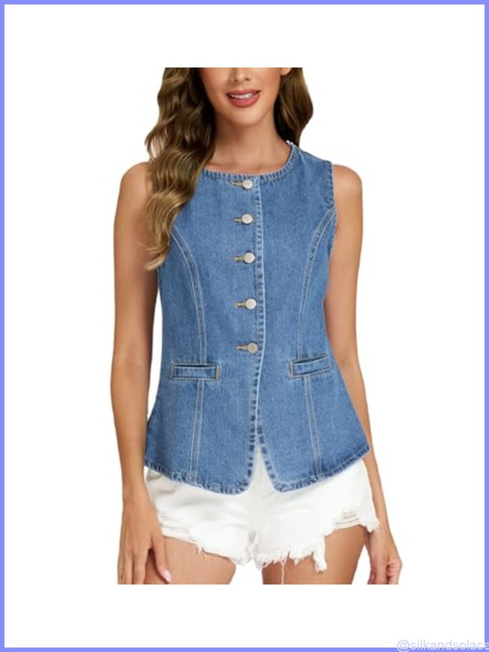 Womens Denim Vest Top Button Down Jean Vest Sleeveless Waistcoat